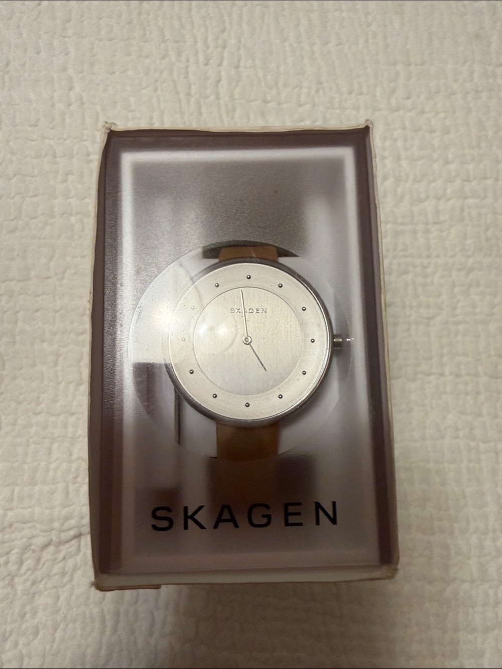 Skagen Gitte Matte White Dial Watch Leather Band